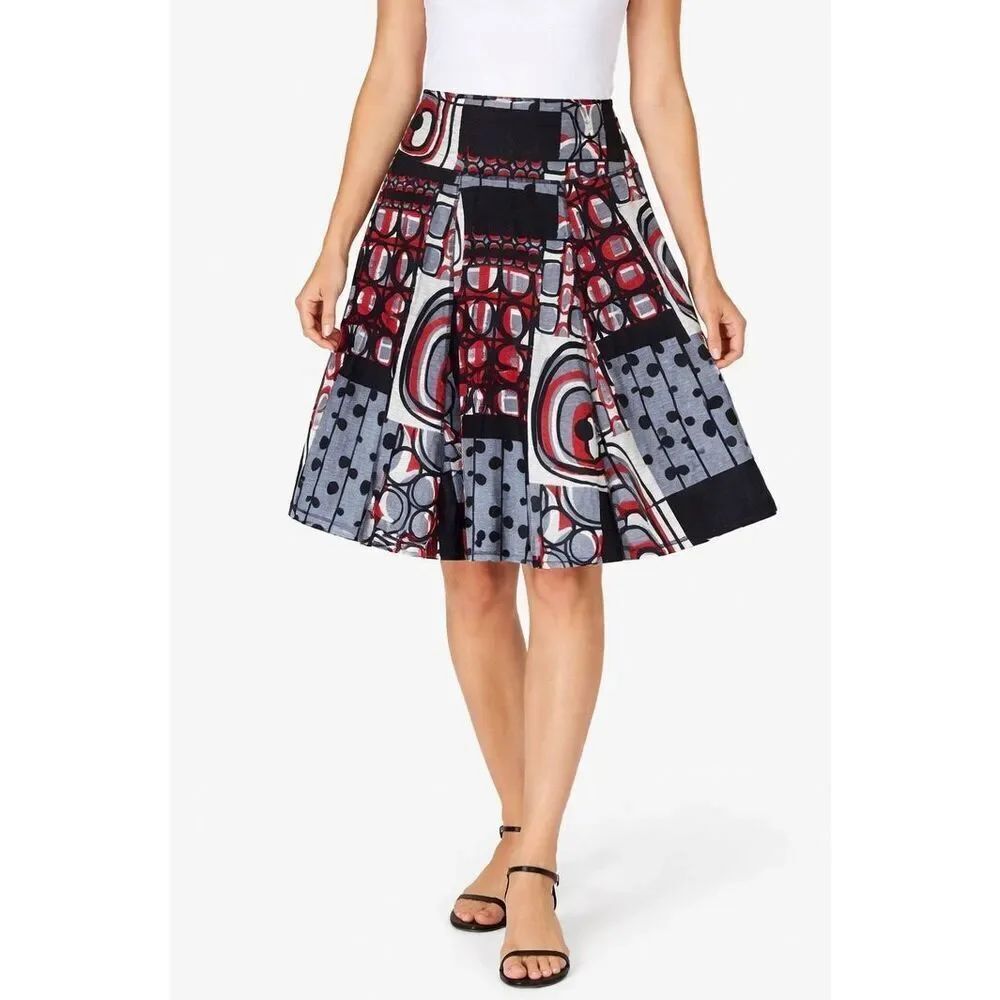 Cheryl Nash Windridge red and black abstract print Aline skirt M